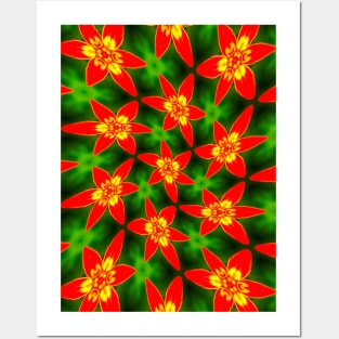 Red Cute Blossom Pattern Posters and Art